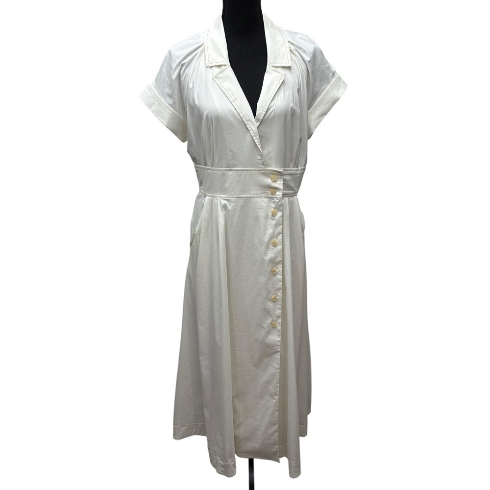 Maeve By Anthropologie Women White Short Sleeve Front Slit Poplin Shirt Dress 12